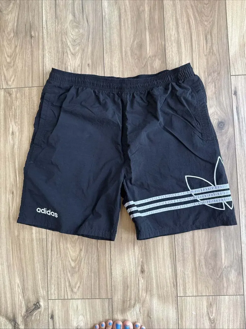 VTG Adidas Shorts Embroidered Big Trefoil 90s Unlined Athletic Black Sz L